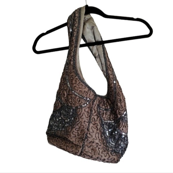 Beaded Sequined Boho Slouch Shoulder Bag - Picture 1 of 10